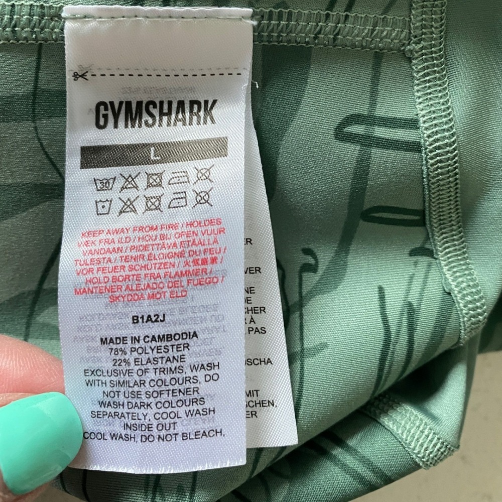 Gymshark Wmns Power Support High Waisted Scrunch Bum Legging Green Marble Print - Picture 8 of 10
